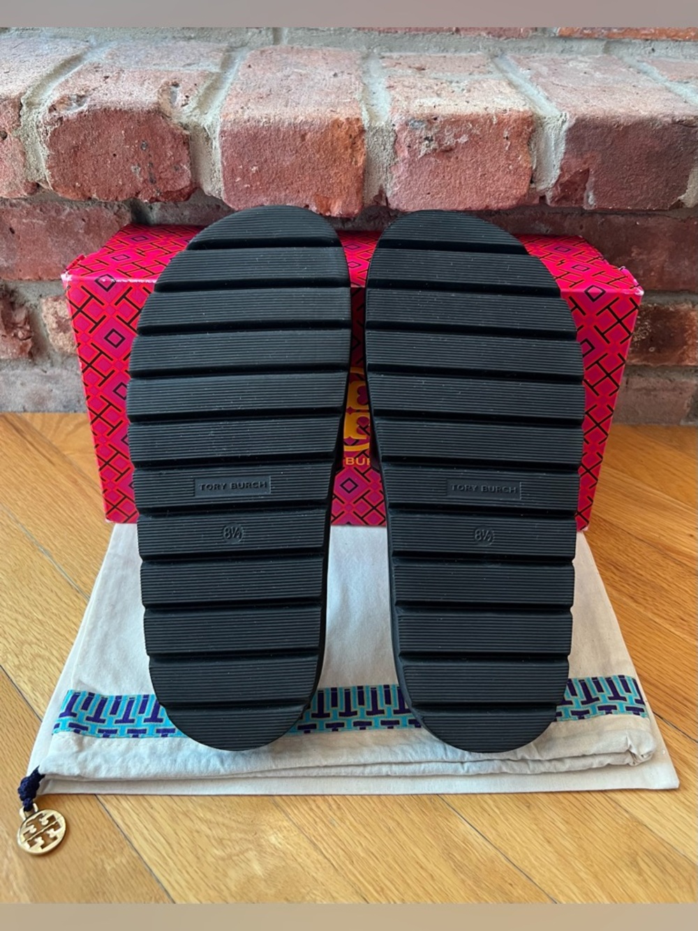 Tory Burch Black Everly Anatomic Lug Slide Sandals - Picture 8 of 9